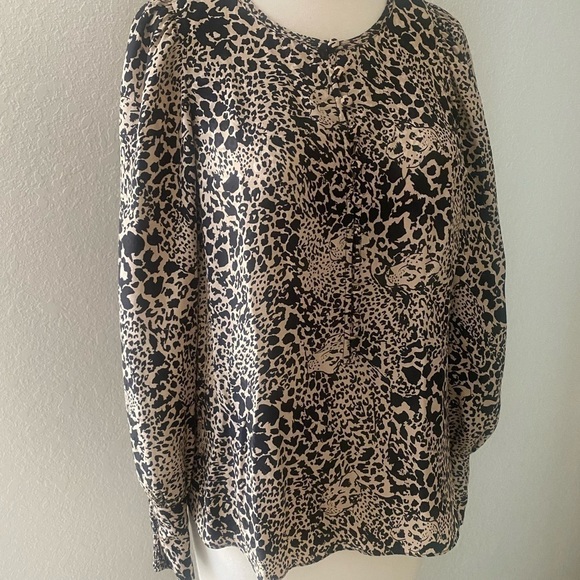 Rebecca Taylor Women's Silk Leopard Motif Black and Tan Blouse Size 2 - Picture 5 of 16